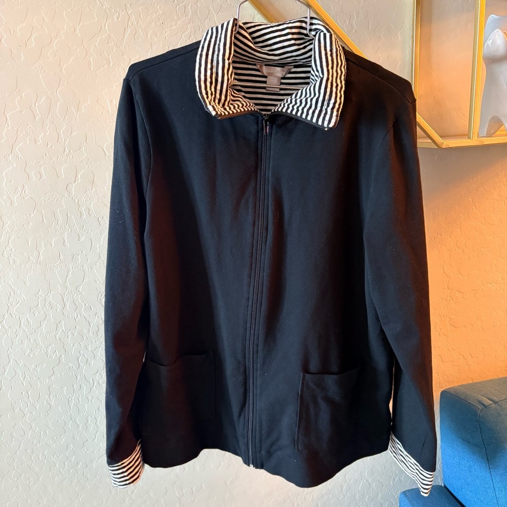 Y2K White Stag Black Jacket Striped Collar Cuffs Classic Womens XL